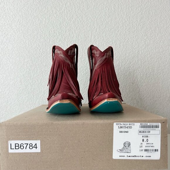 Lane SENITA FALLS Womens Cowboy Bootie 8 Red Fringe Western Short Cowgirl Boots - Picture 10 of 11